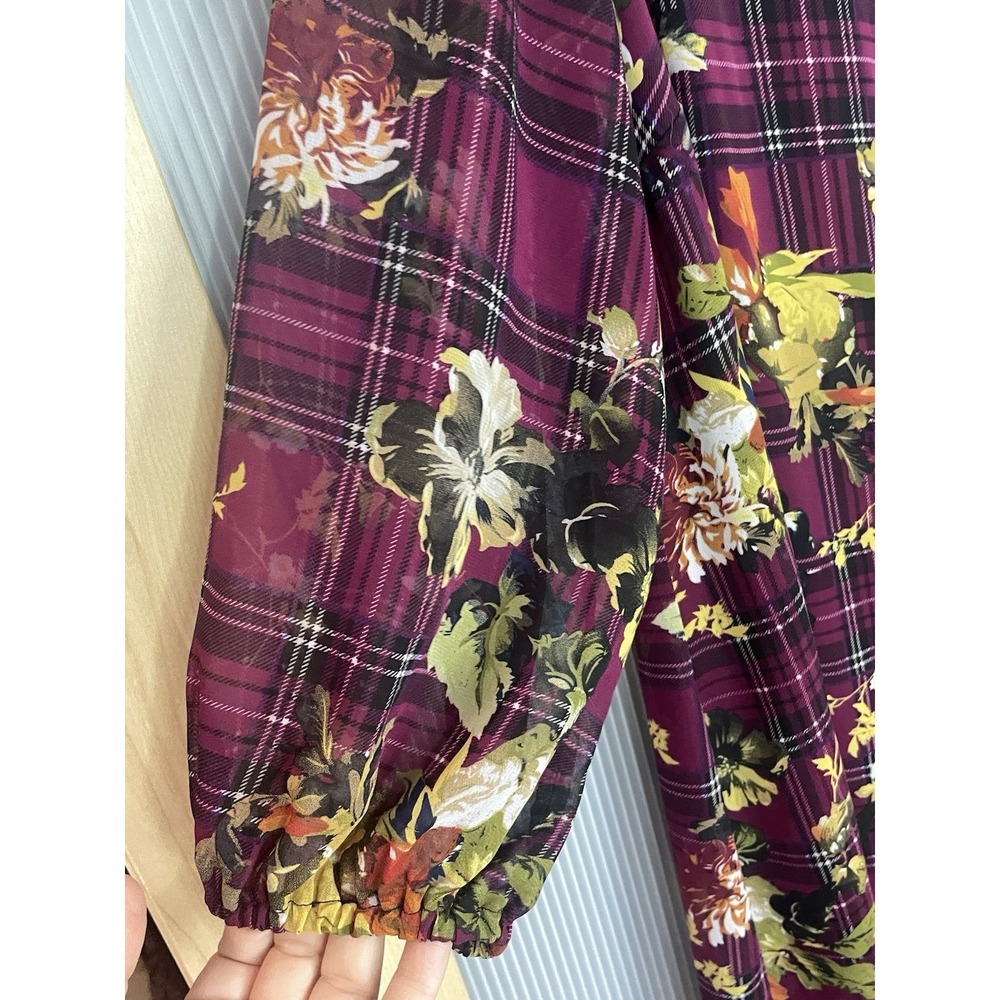 CATO Womens Purple Floral Sheath Dress Sz 14 Wedding Party Career‎ Boho Sheer - Picture 4 of 6